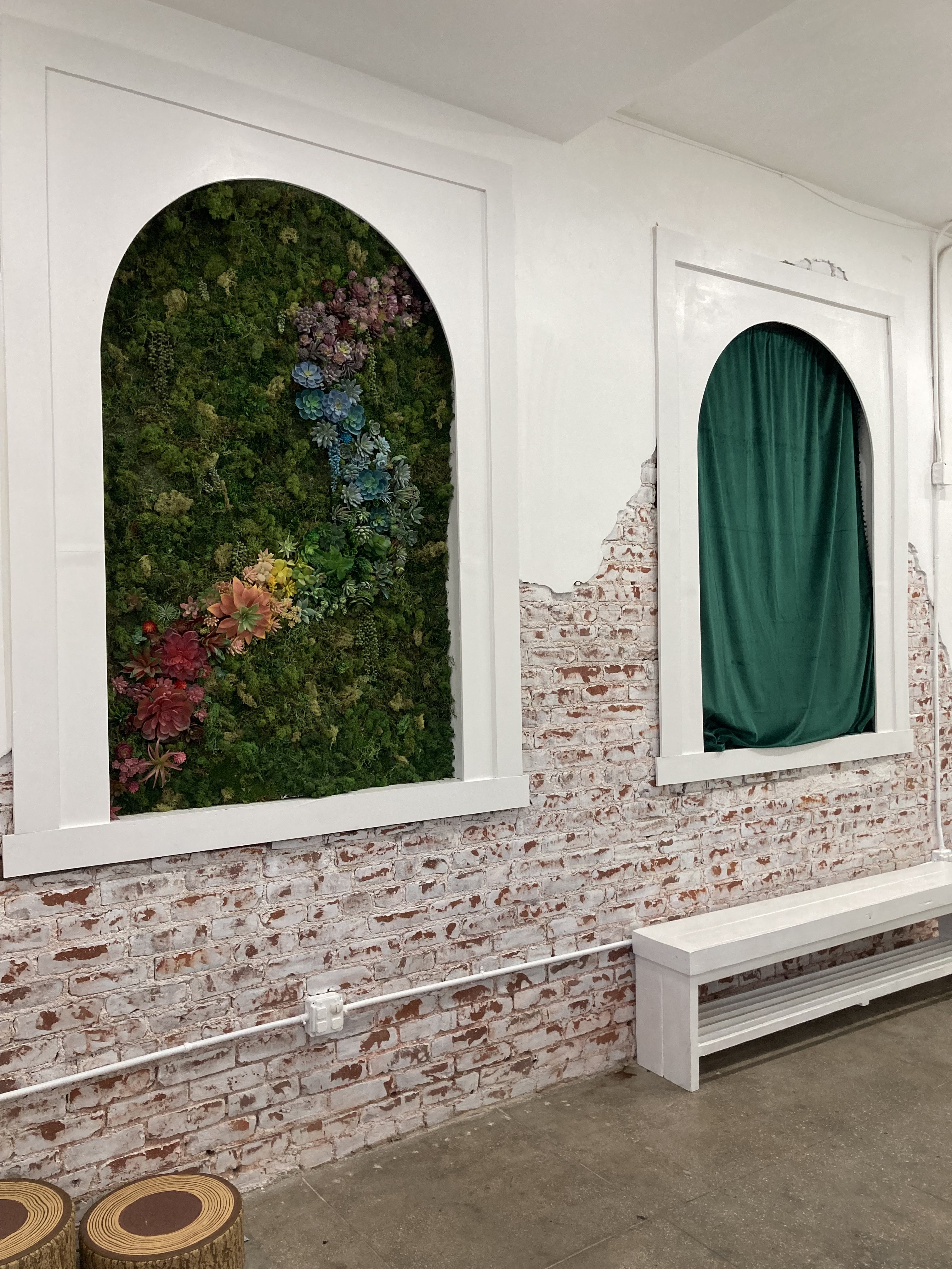 Arched windows with custom built-in moss feature