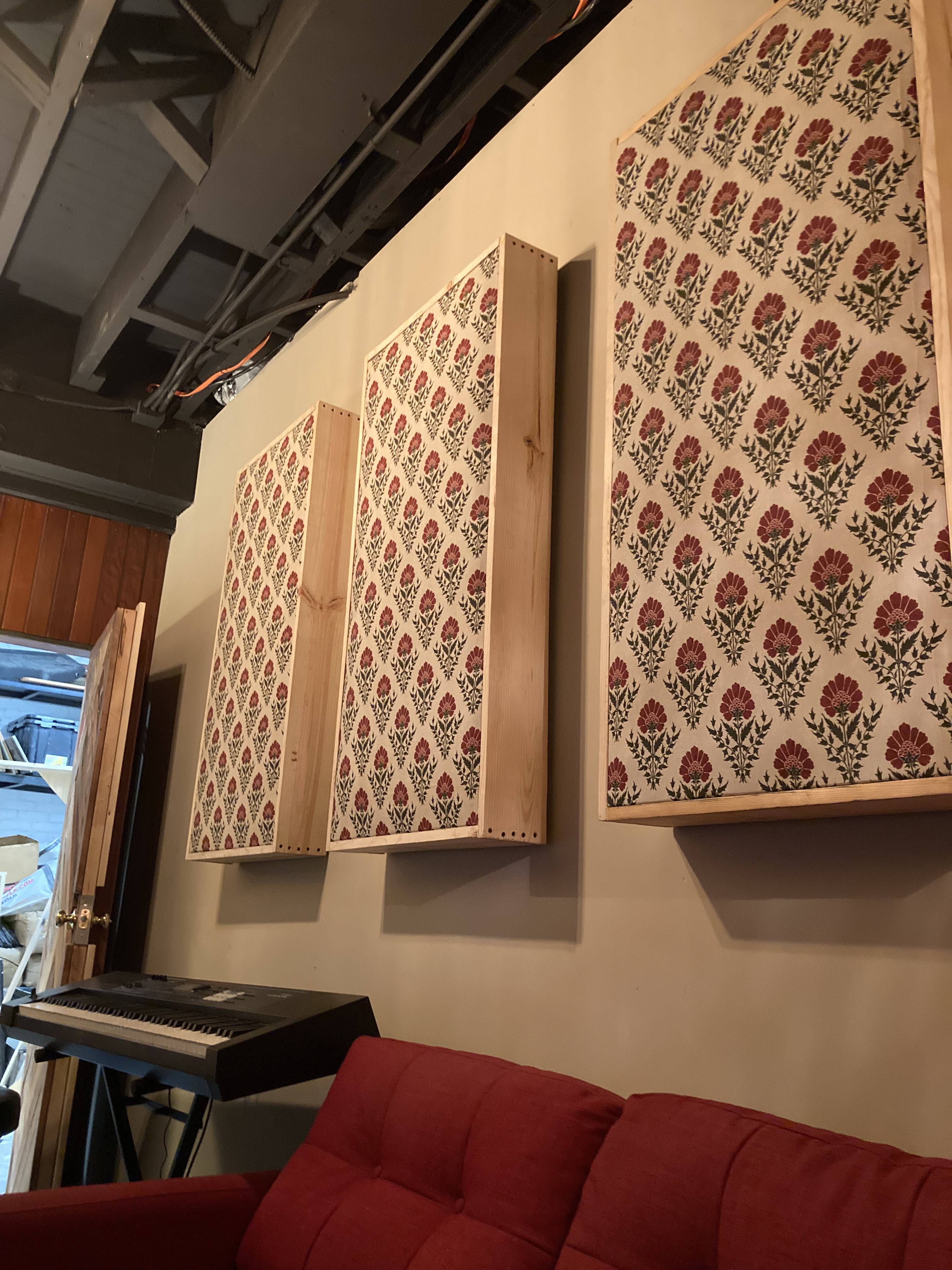 Acoustic panel with rose pattern custom fabrication